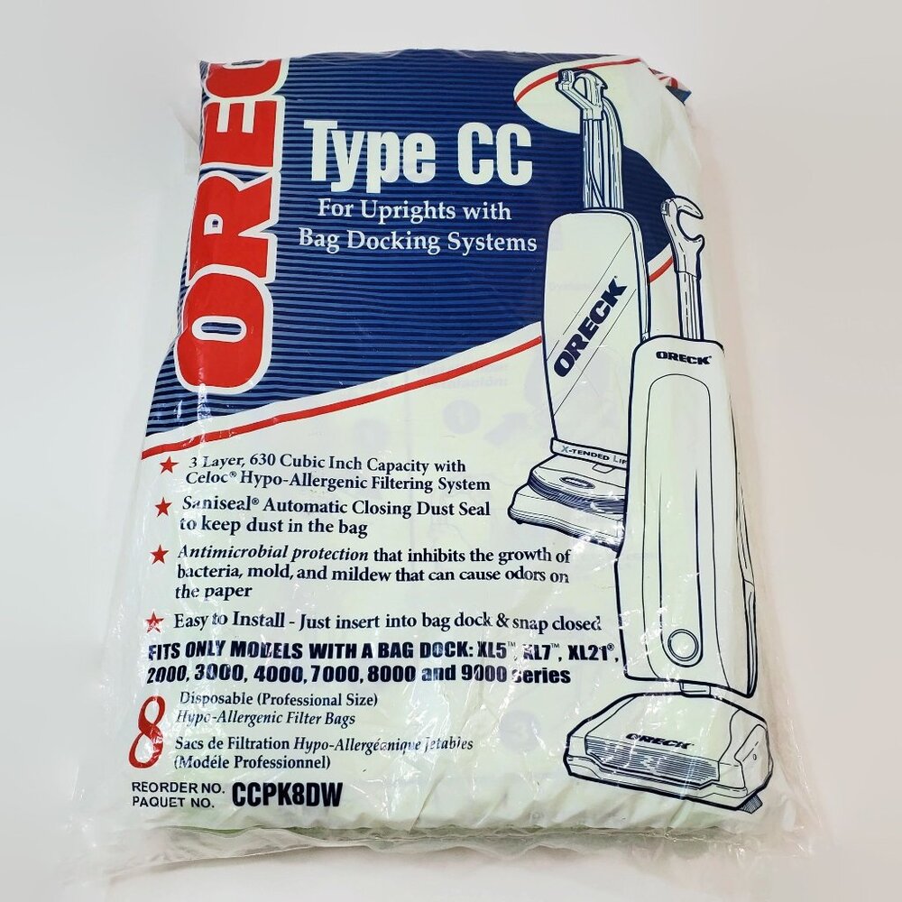 8 Oreck Type CC Hypo-Allergenic Celoc Filter Vacuum Cleaner Bags CCPK8DW